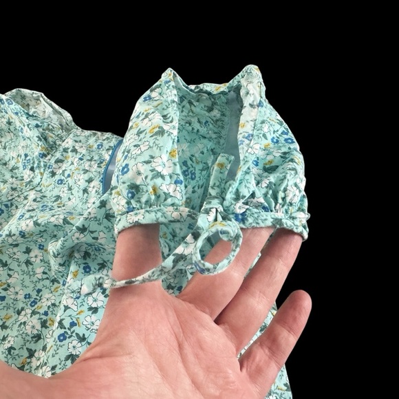 Vintage girls dress spring summer Floral Blue Green Dress sz 6 7 1014 - Picture 5 of 13